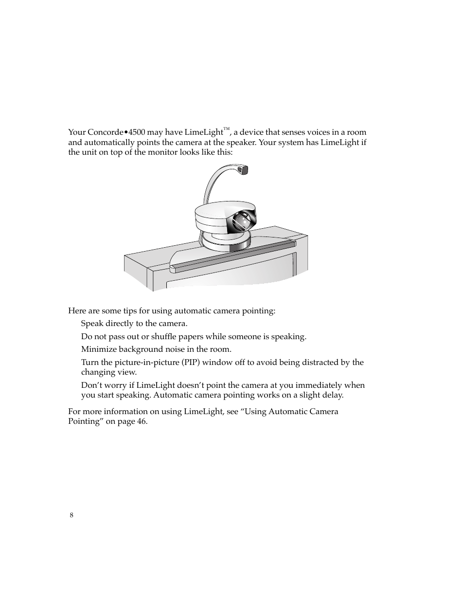 Tips for using automatic camera pointing | PictureTel 4500 User Manual | Page 14 / 114