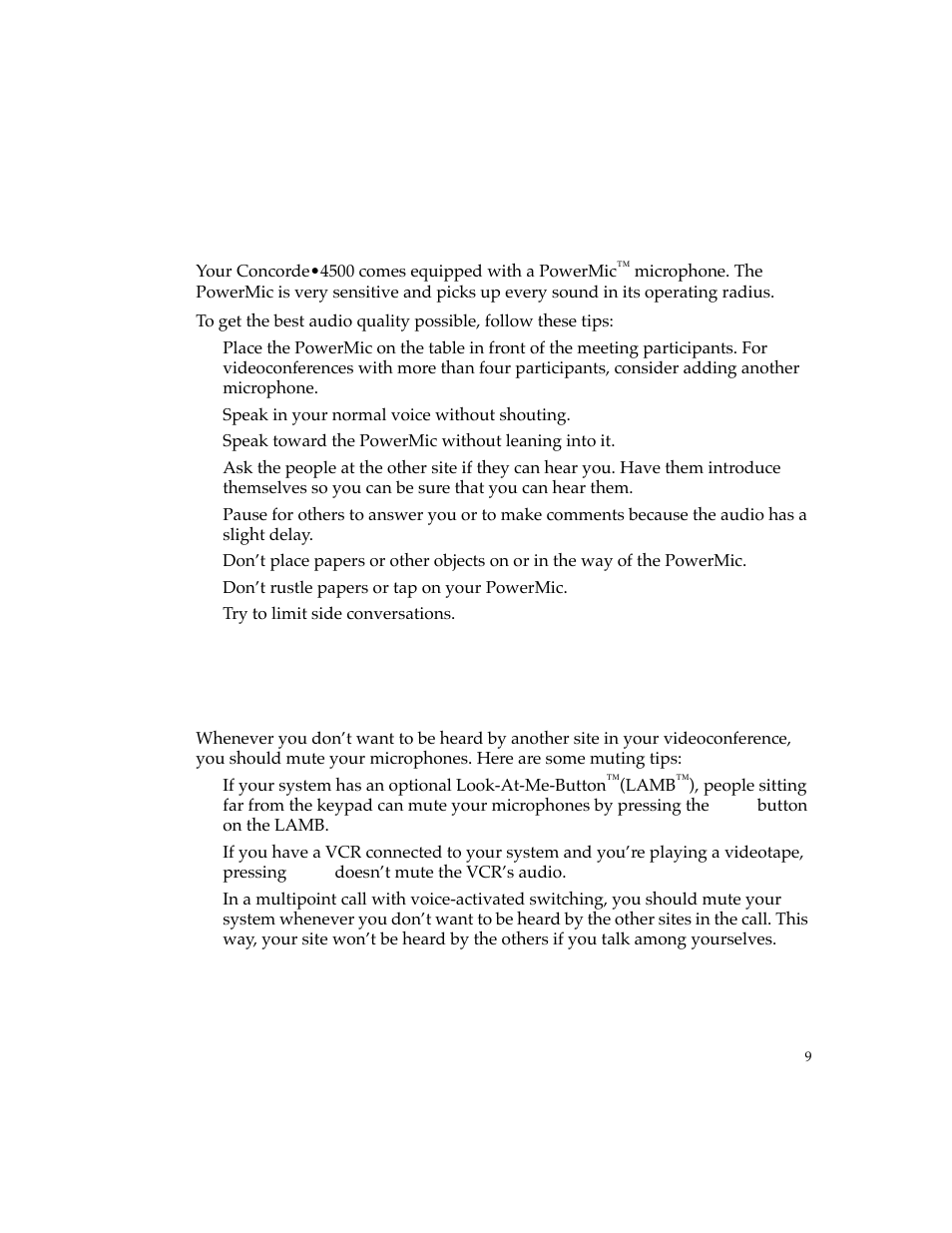 Tips for great audio, Tips for muting | PictureTel 4500 User Manual | Page 15 / 114