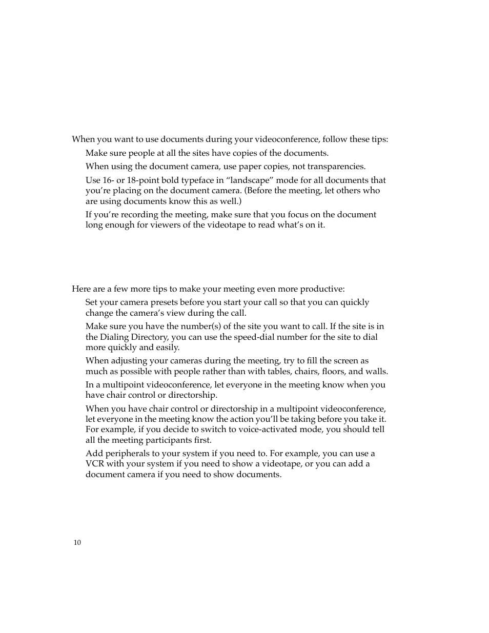 Tips for using documents, Tips for a great meeting | PictureTel 4500 User Manual | Page 16 / 114