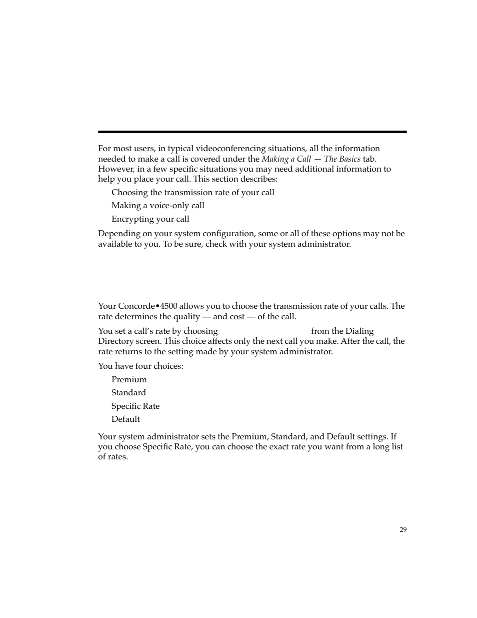 Making a call — other options, Choosing the call rate, Making a call ñ other options | PictureTel 4500 User Manual | Page 35 / 114