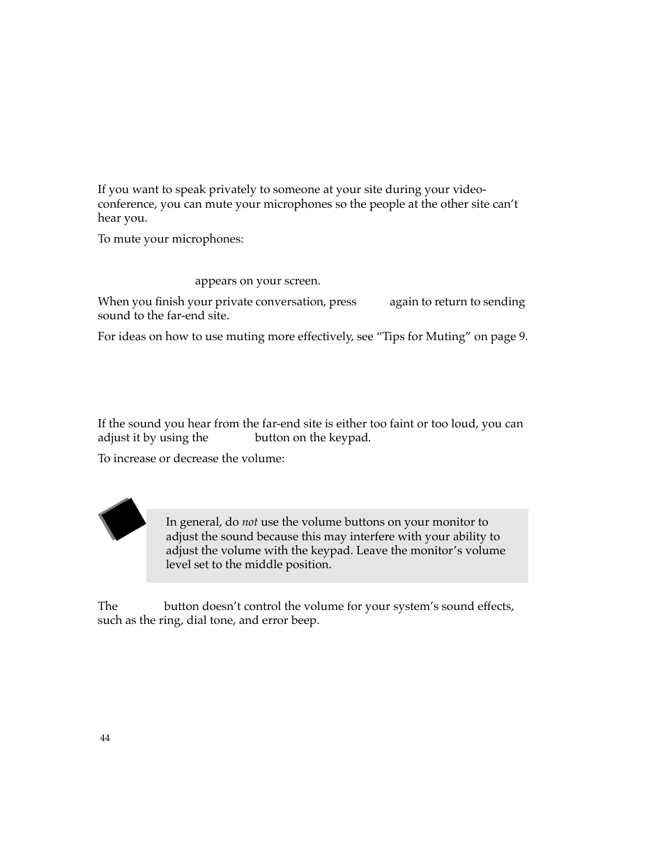 Muting your microphones, Adjusting the volume | PictureTel 4500 User Manual | Page 50 / 114