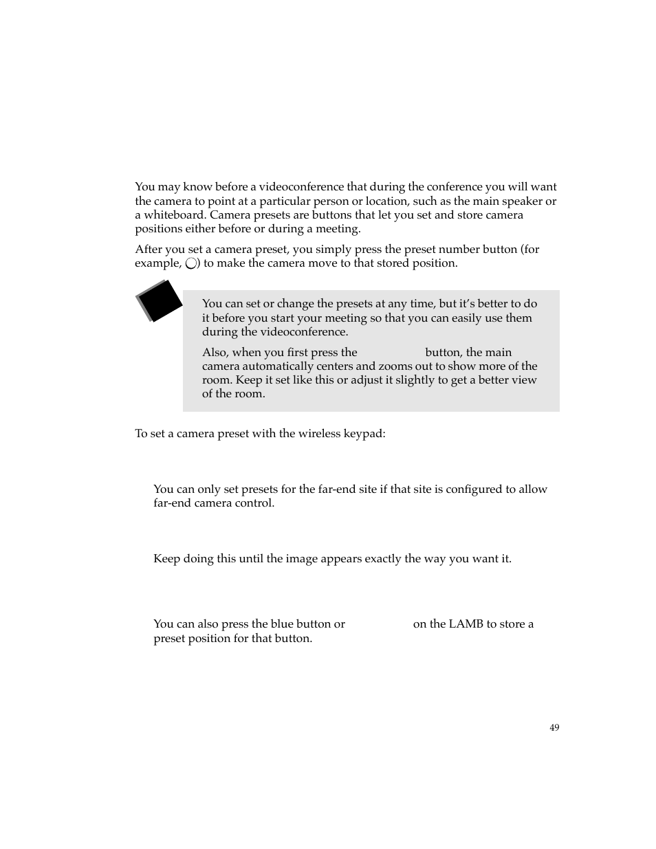 Setting camera presets | PictureTel 4500 User Manual | Page 55 / 114
