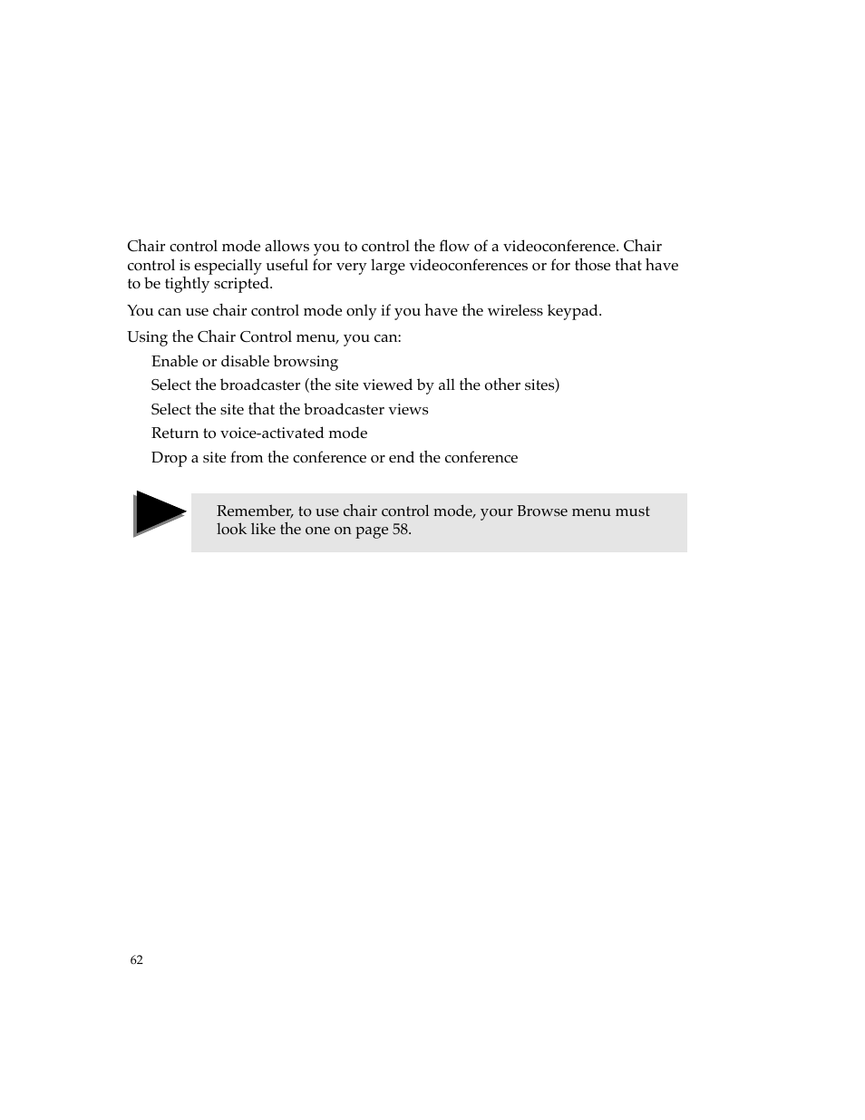 Using chair control mode | PictureTel 4500 User Manual | Page 68 / 114
