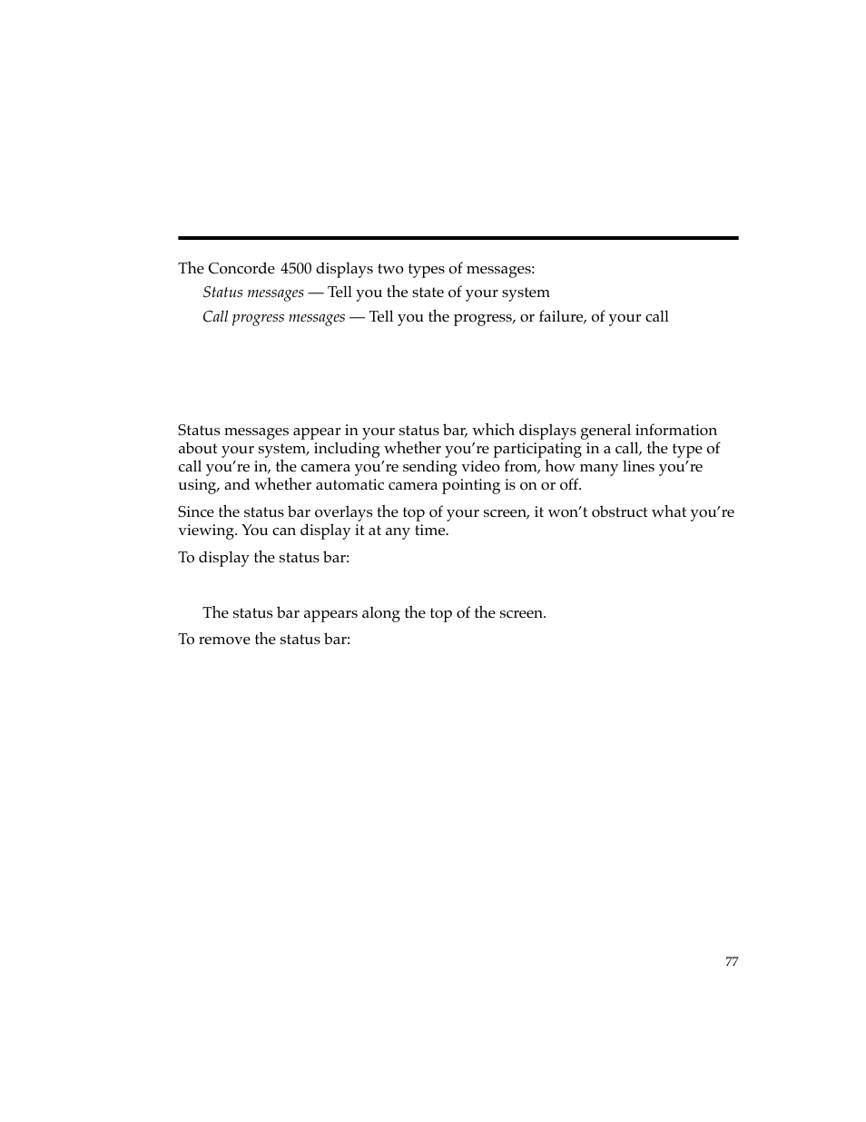 Understanding system information, Status messages | PictureTel 4500 User Manual | Page 83 / 114