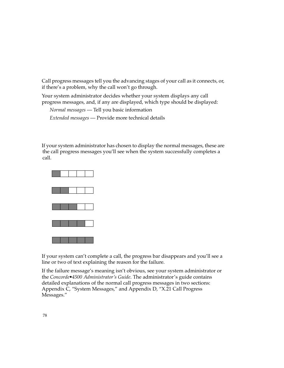 Call progress messages, Normal messages | PictureTel 4500 User Manual | Page 84 / 114