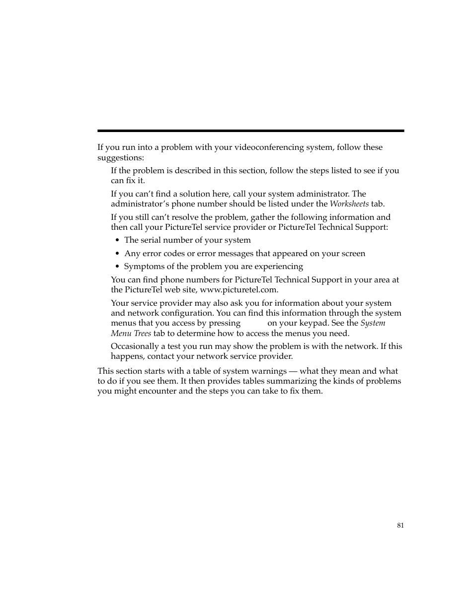 Solving problems | PictureTel 4500 User Manual | Page 87 / 114