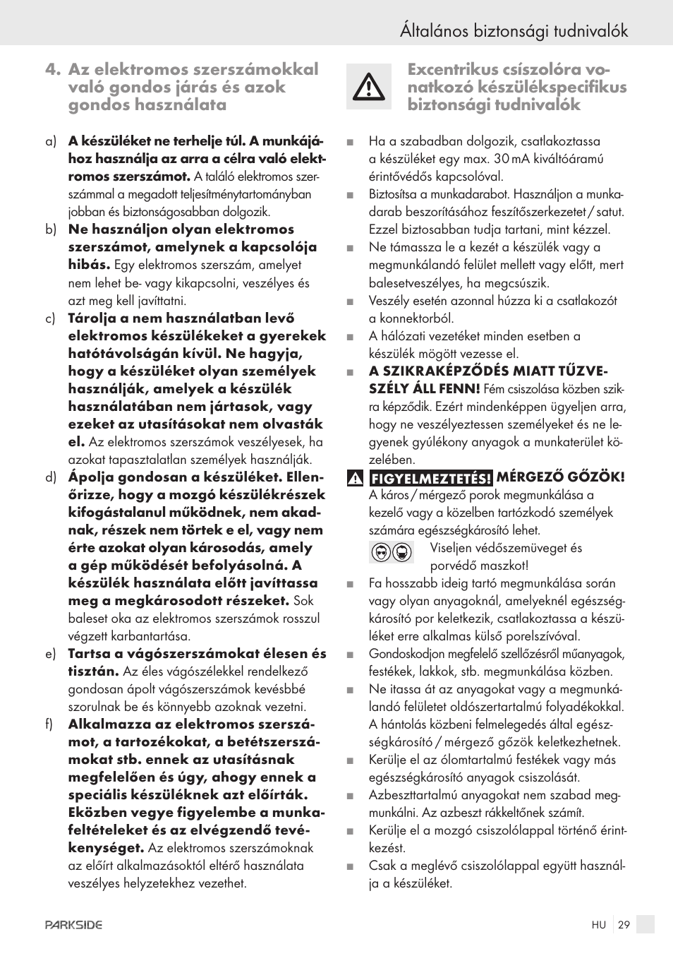 Általános biztonsági tudnivalók | Parkside XQ600 User Manual | Page 27 / 80