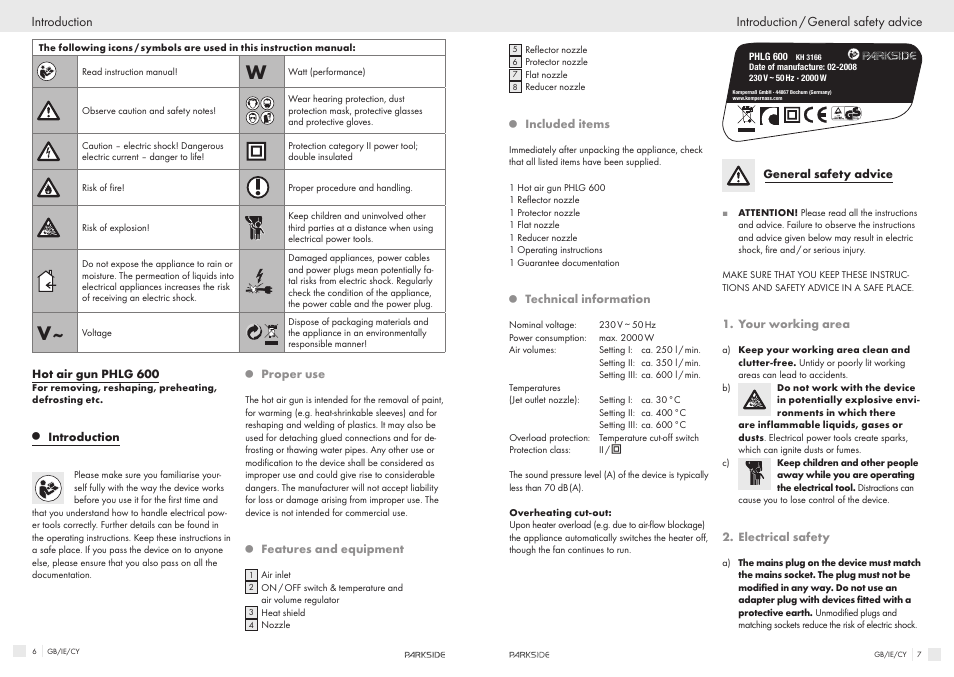 Parkside PHLG 600 User Manual | Page 4 / 7