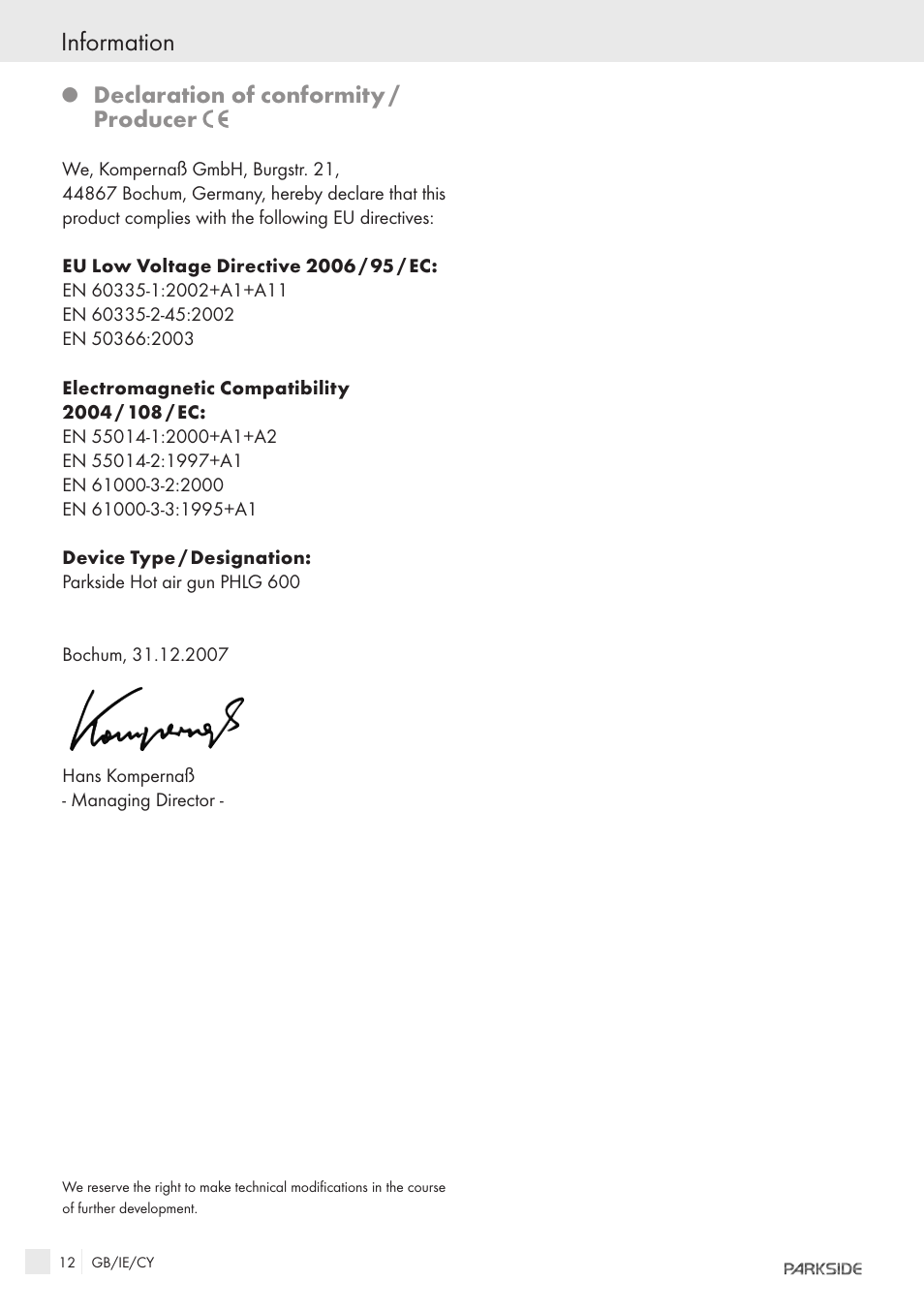 Parkside PHLG 600 User Manual | Page 7 / 7