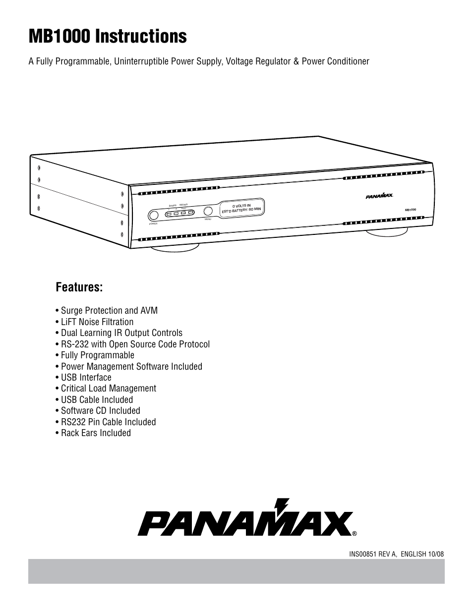 Panamax BANKS WIRING MB1000 User Manual | 45 pages
