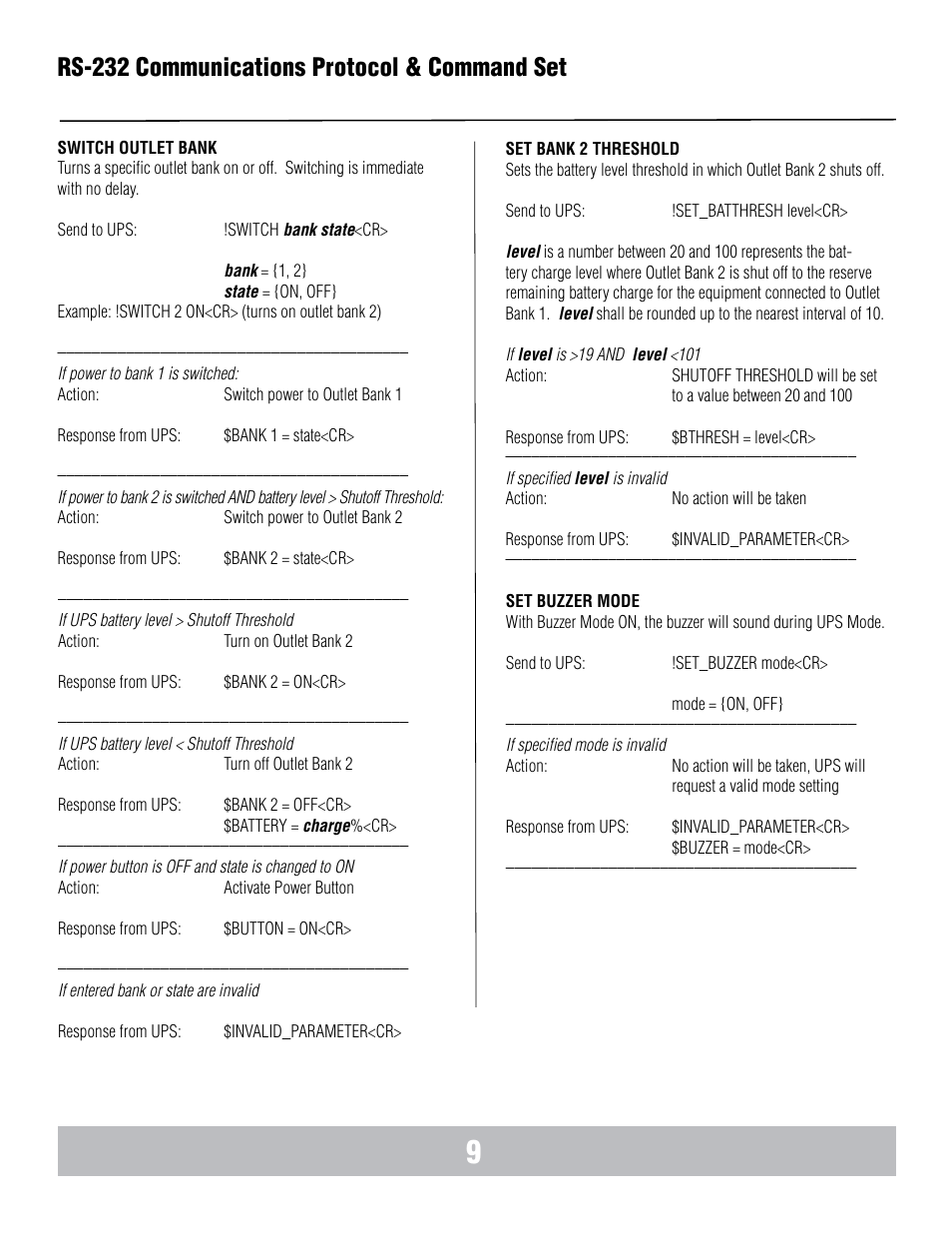 Rs-232 communications protocol & command set | Panamax BANKS WIRING MB1000 User Manual | Page 11 / 45
