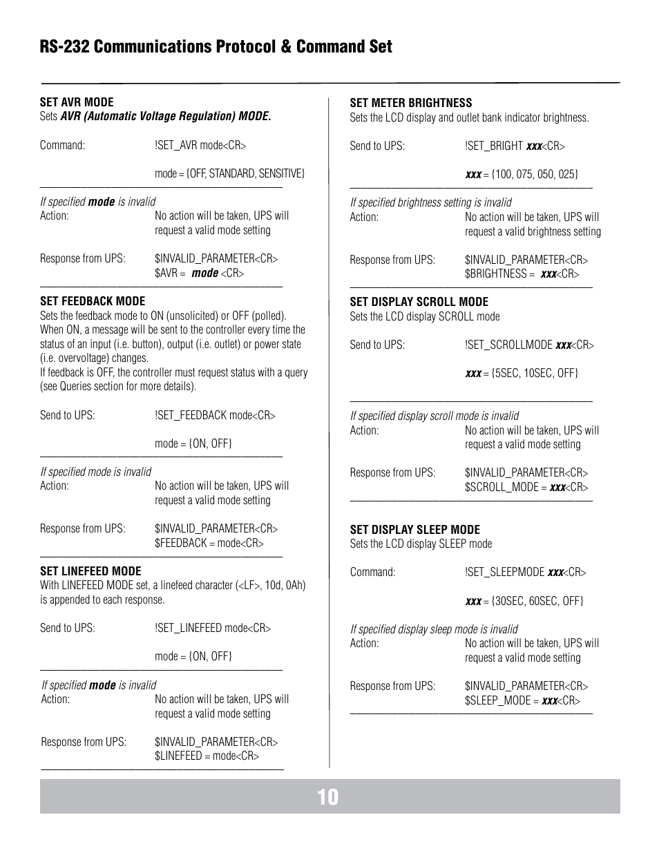 Rs-232 communications protocol & command set | Panamax BANKS WIRING MB1000 User Manual | Page 12 / 45