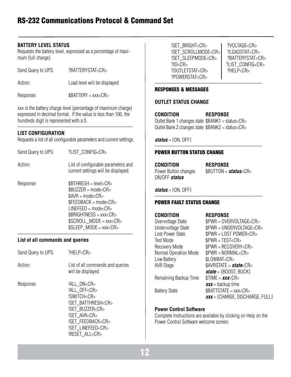 Rs-232 communications protocol & command set | Panamax BANKS WIRING MB1000 User Manual | Page 14 / 45
