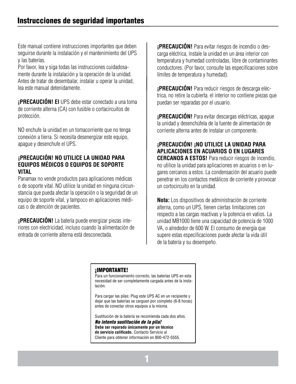 Instrucciones de seguridad importantes | Panamax BANKS WIRING MB1000 User Manual | Page 33 / 45