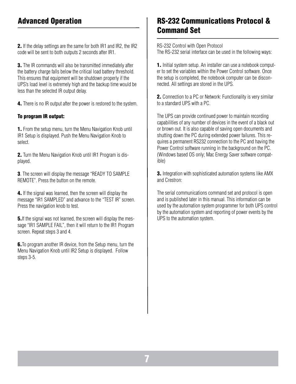 Advanced operation, Rs-232 communications protocol & command set | Panamax BANKS WIRING MB1000 User Manual | Page 9 / 45