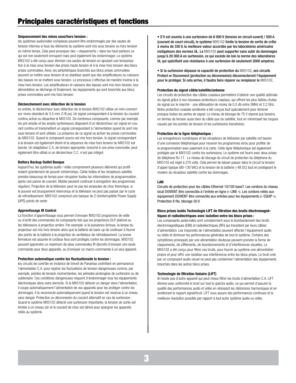 Principales caractéristiques et fonctions | Panamax MX5102 User Manual | Page 12 / 24
