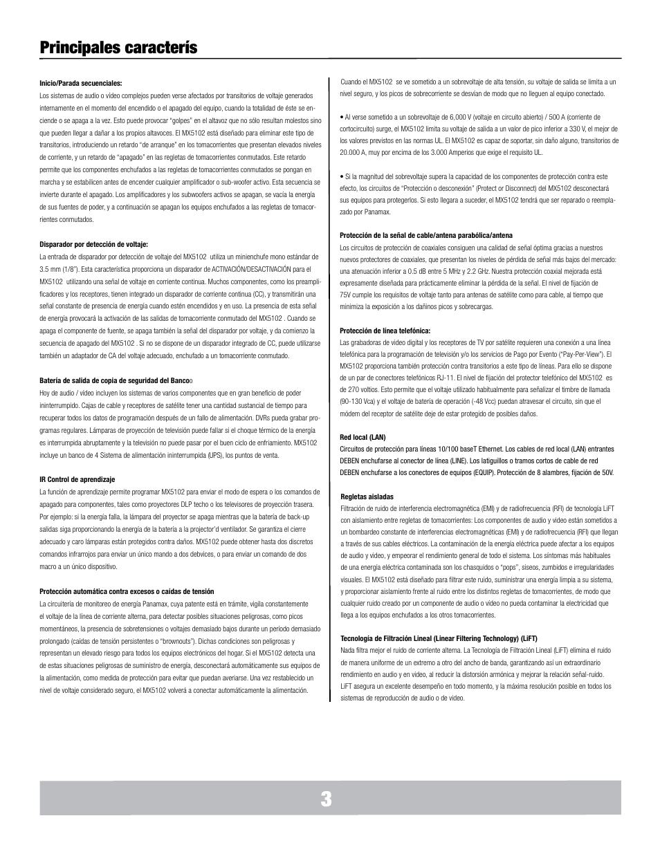 Principales caracterís | Panamax MX5102 User Manual | Page 20 / 24