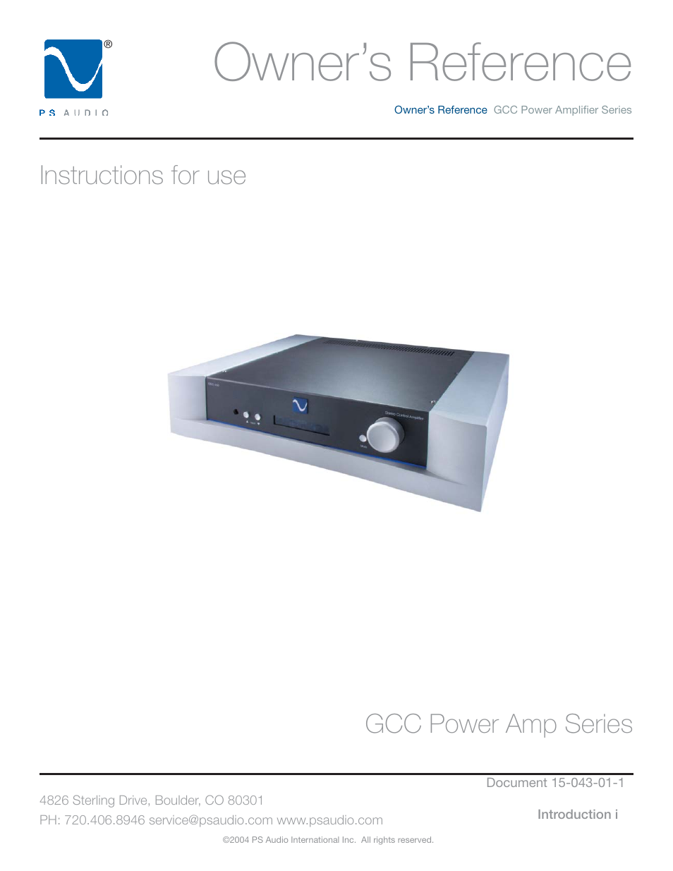 PS Audio GCC-250 User Manual | 20 pages