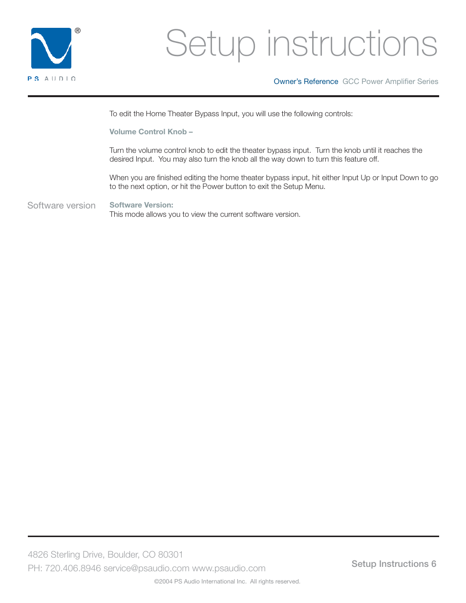 Setup instructions | PS Audio GCC-250 User Manual | Page 10 / 20