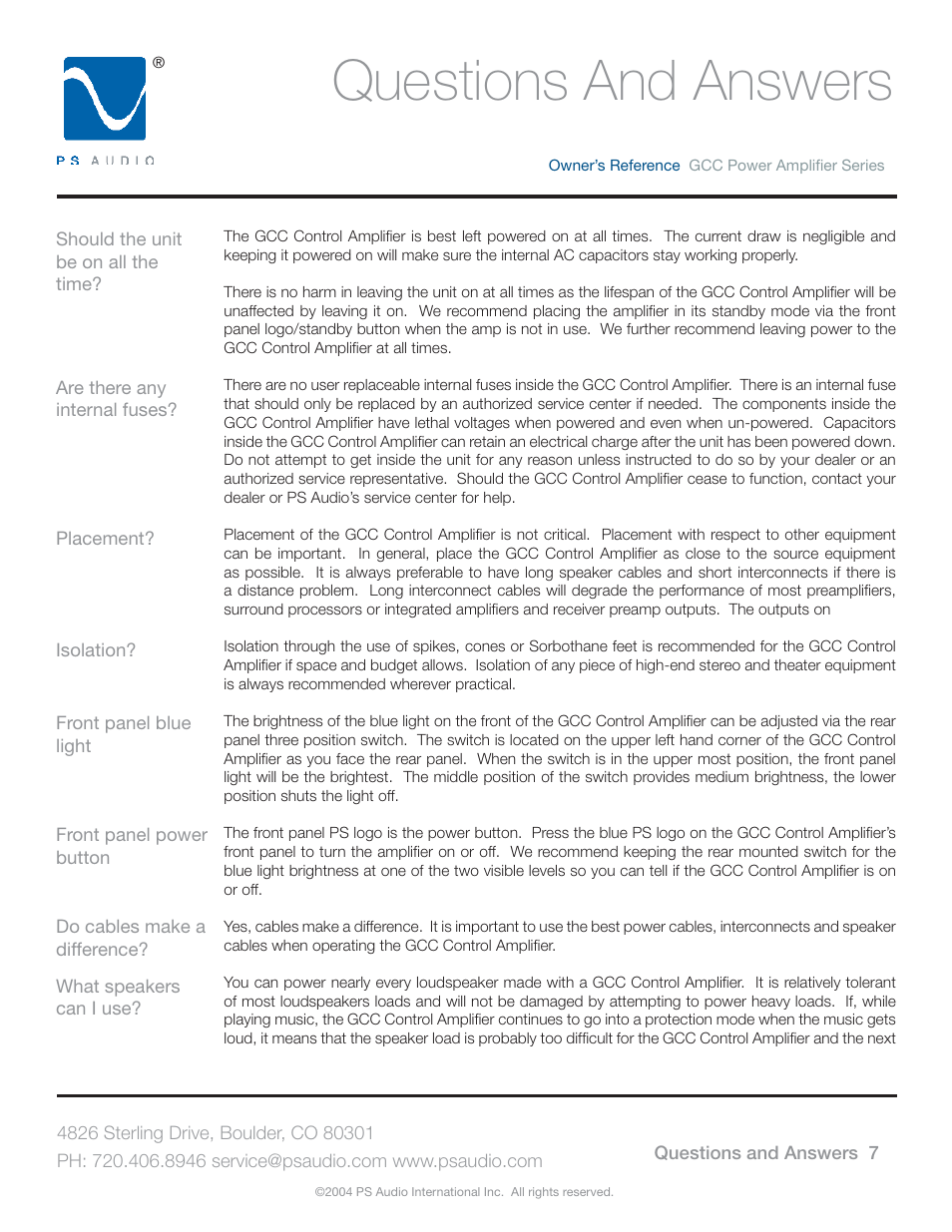 Questions and answers | PS Audio GCC-250 User Manual | Page 11 / 20
