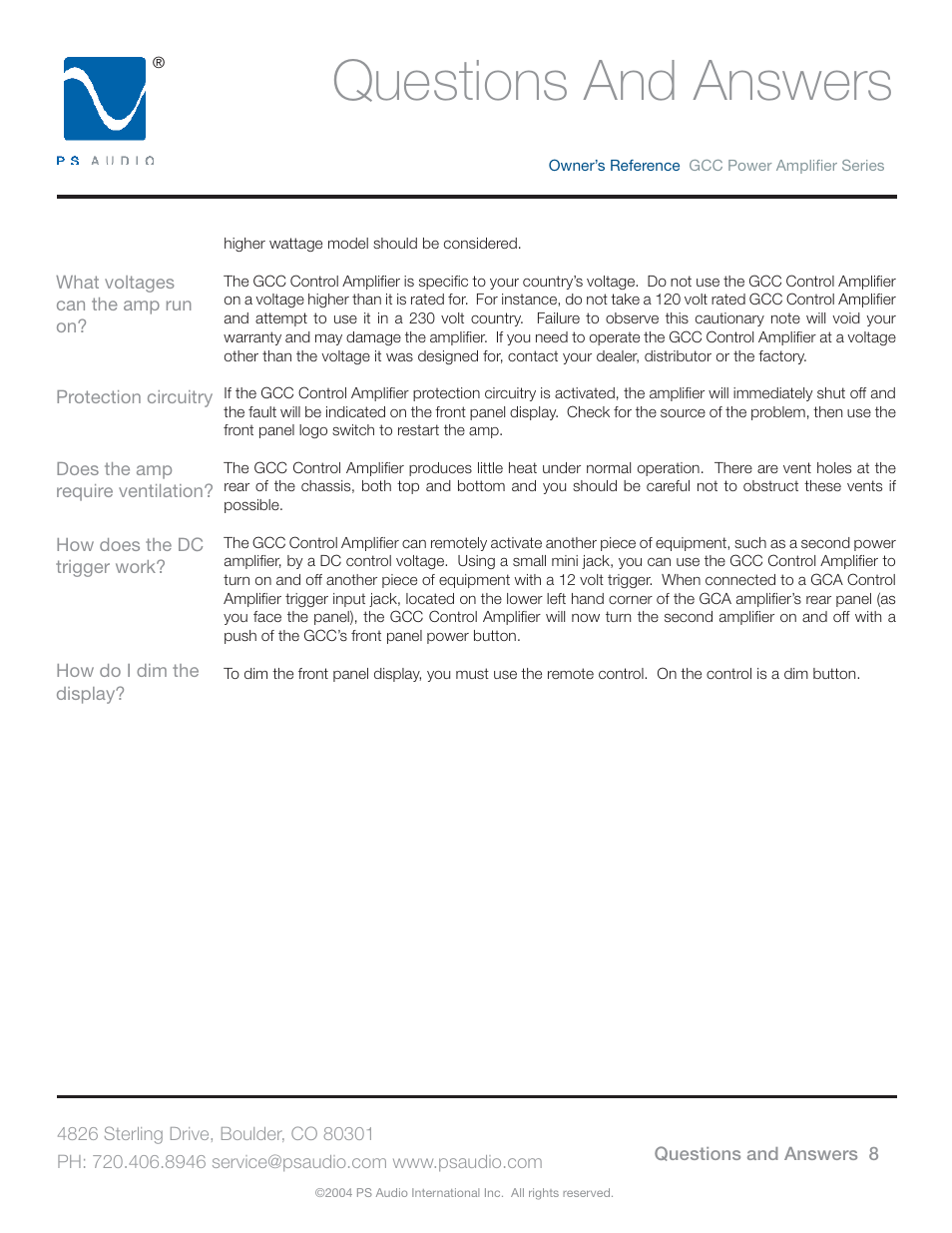 Questions and answers | PS Audio GCC-250 User Manual | Page 12 / 20