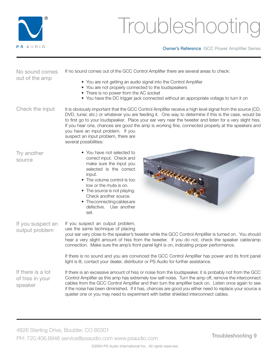 Troubleshooting | PS Audio GCC-250 User Manual | Page 13 / 20