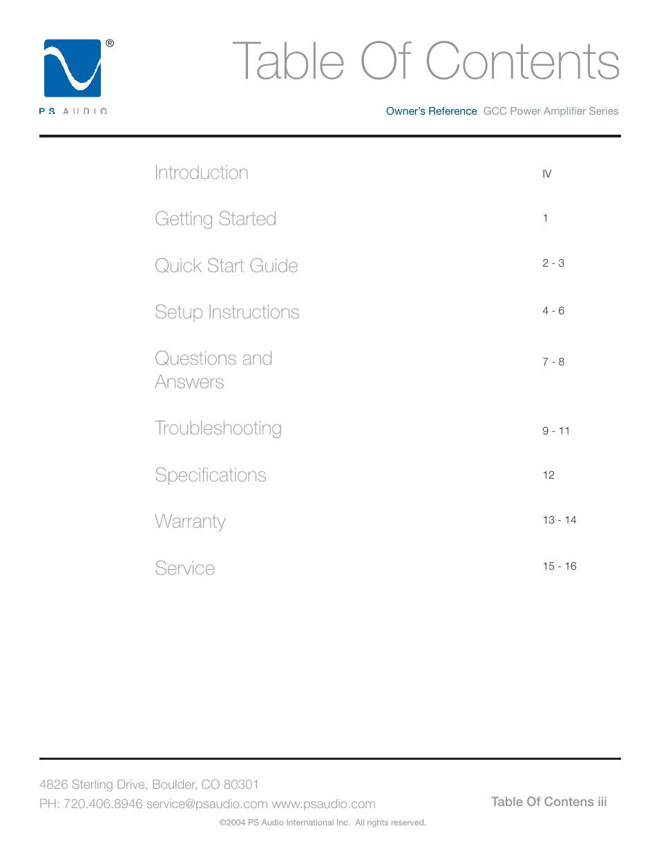 PS Audio GCC-250 User Manual | Page 3 / 20