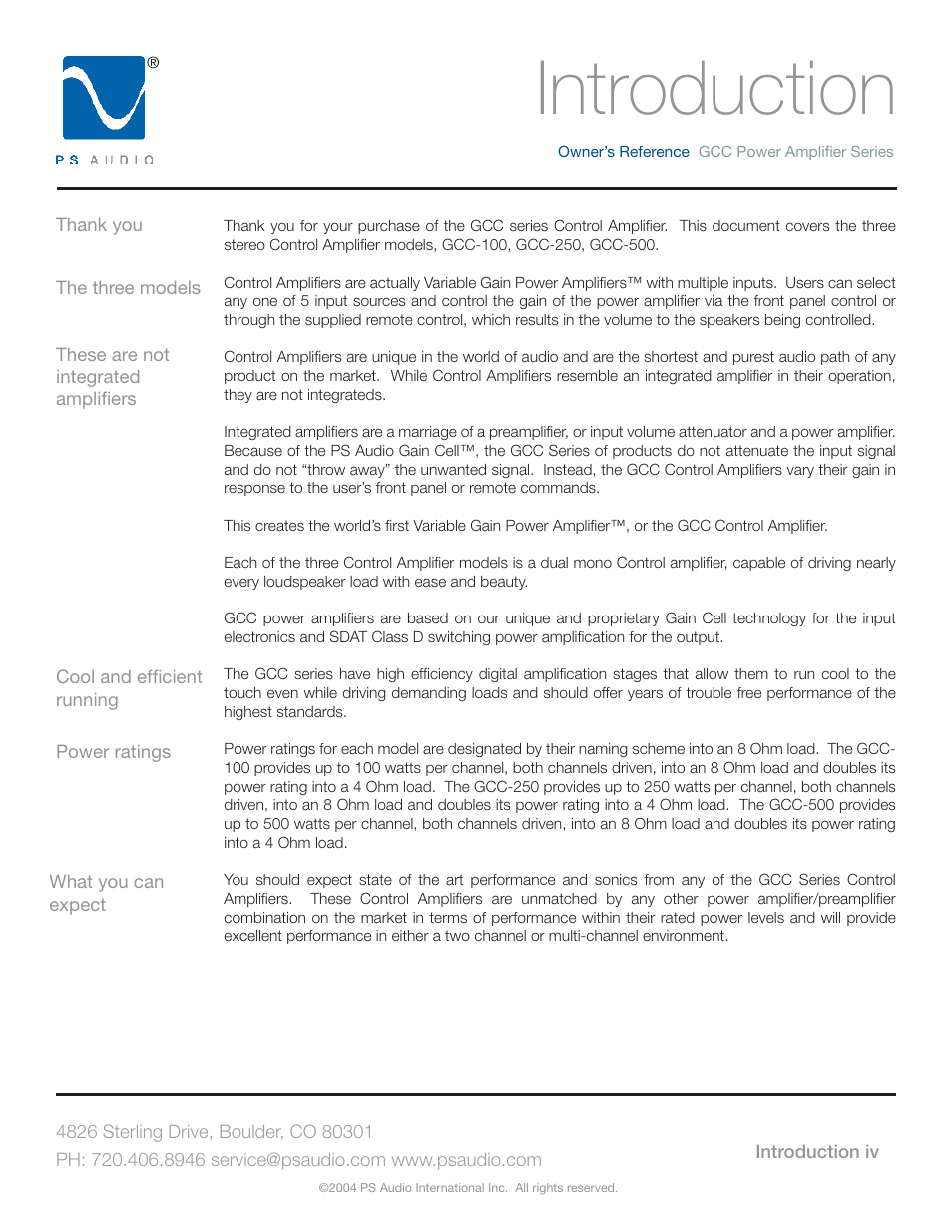 Introduction | PS Audio GCC-250 User Manual | Page 4 / 20