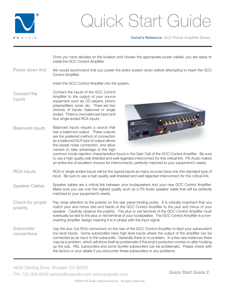 Quick start guide | PS Audio GCC-250 User Manual | Page 6 / 20