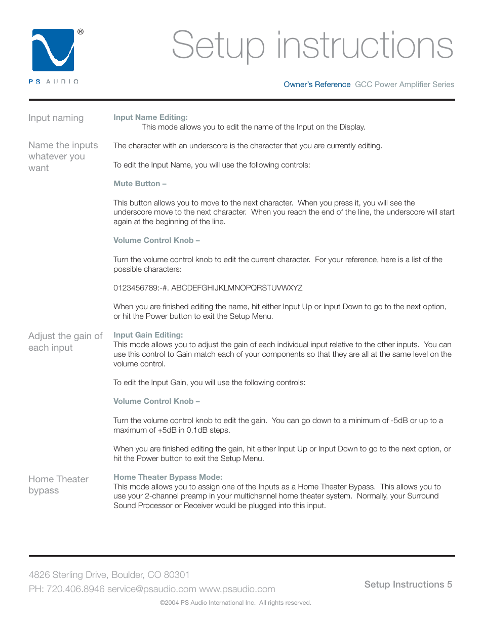 Setup instructions | PS Audio GCC-250 User Manual | Page 9 / 20