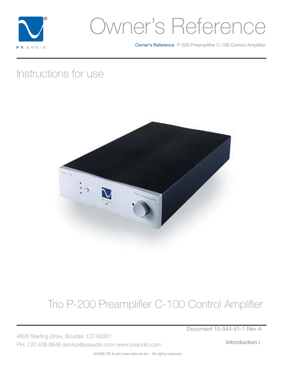 PS Audio TRIO C-100 User Manual | 16 pages