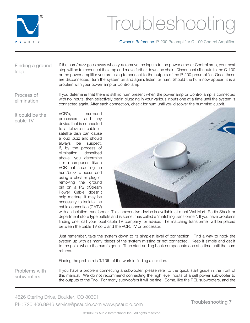 Troubleshooting | PS Audio TRIO C-100 User Manual | Page 11 / 16