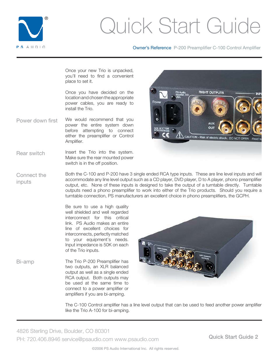 Quick start guide | PS Audio TRIO C-100 User Manual | Page 6 / 16