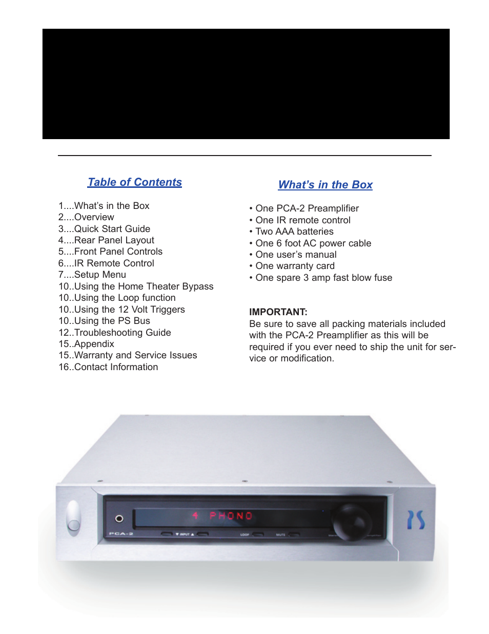 PS Audio PCA-2 User Manual | 16 pages