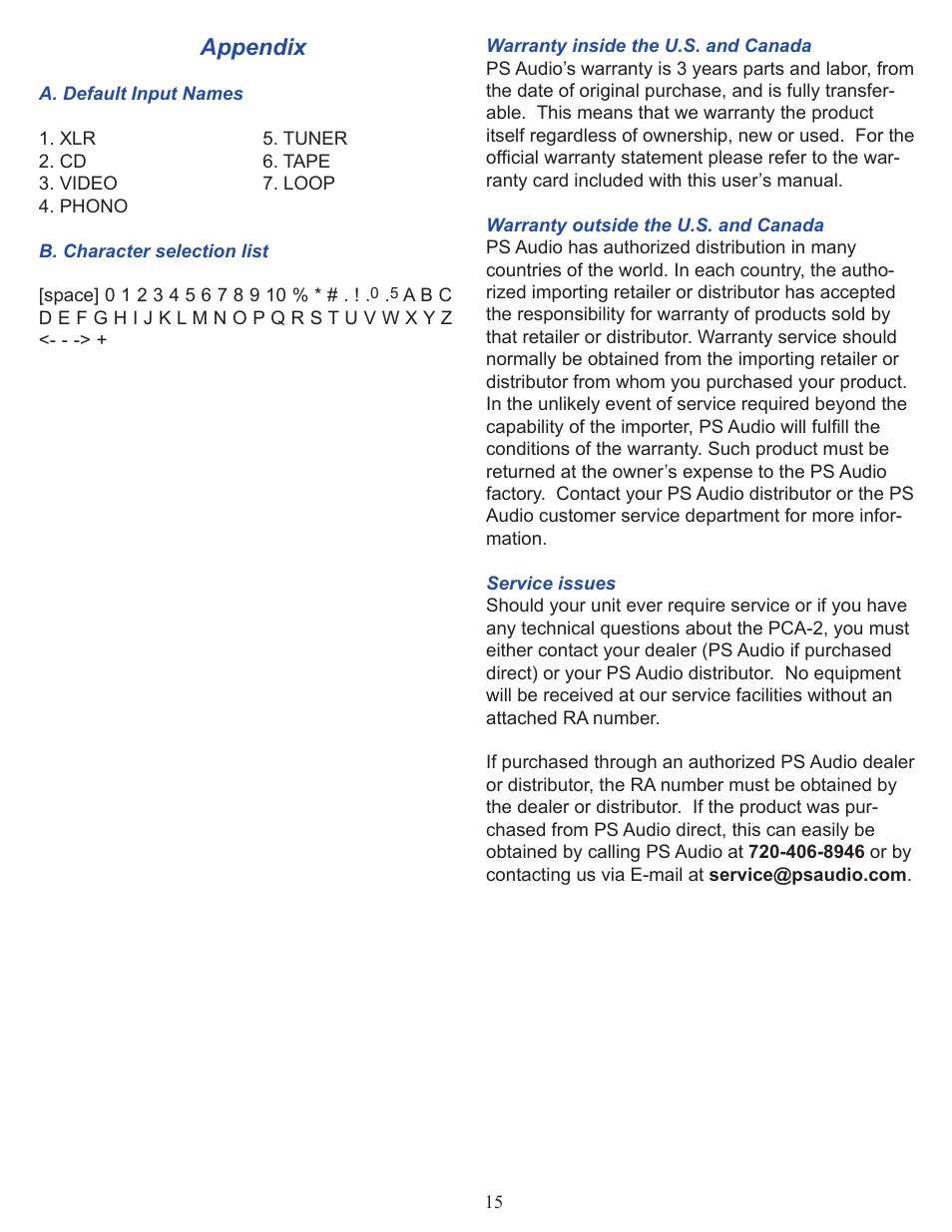 Appendix | PS Audio PCA-2 User Manual | Page 15 / 16