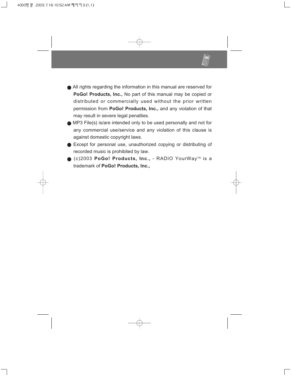 Copyright | PoGo Products PRY900M2 User Manual | Page 3 / 42