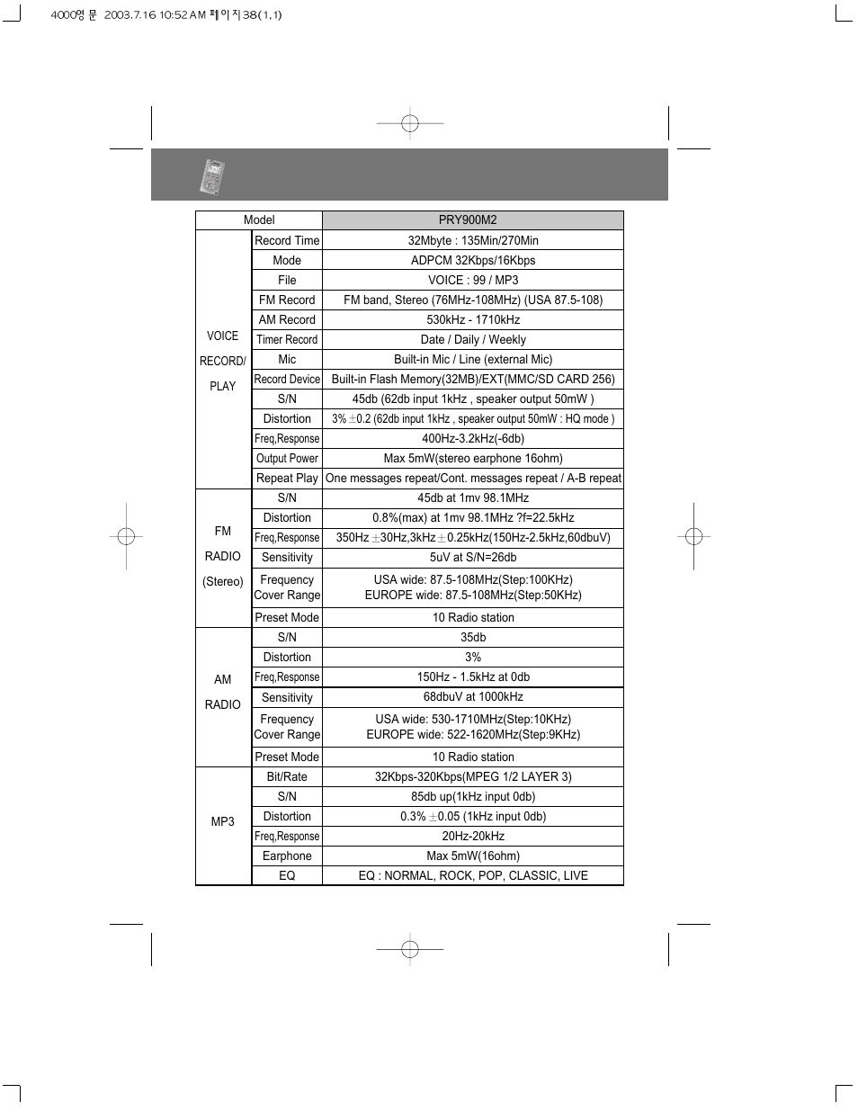 General specification | PoGo Products PRY900M2 User Manual | Page 38 / 42