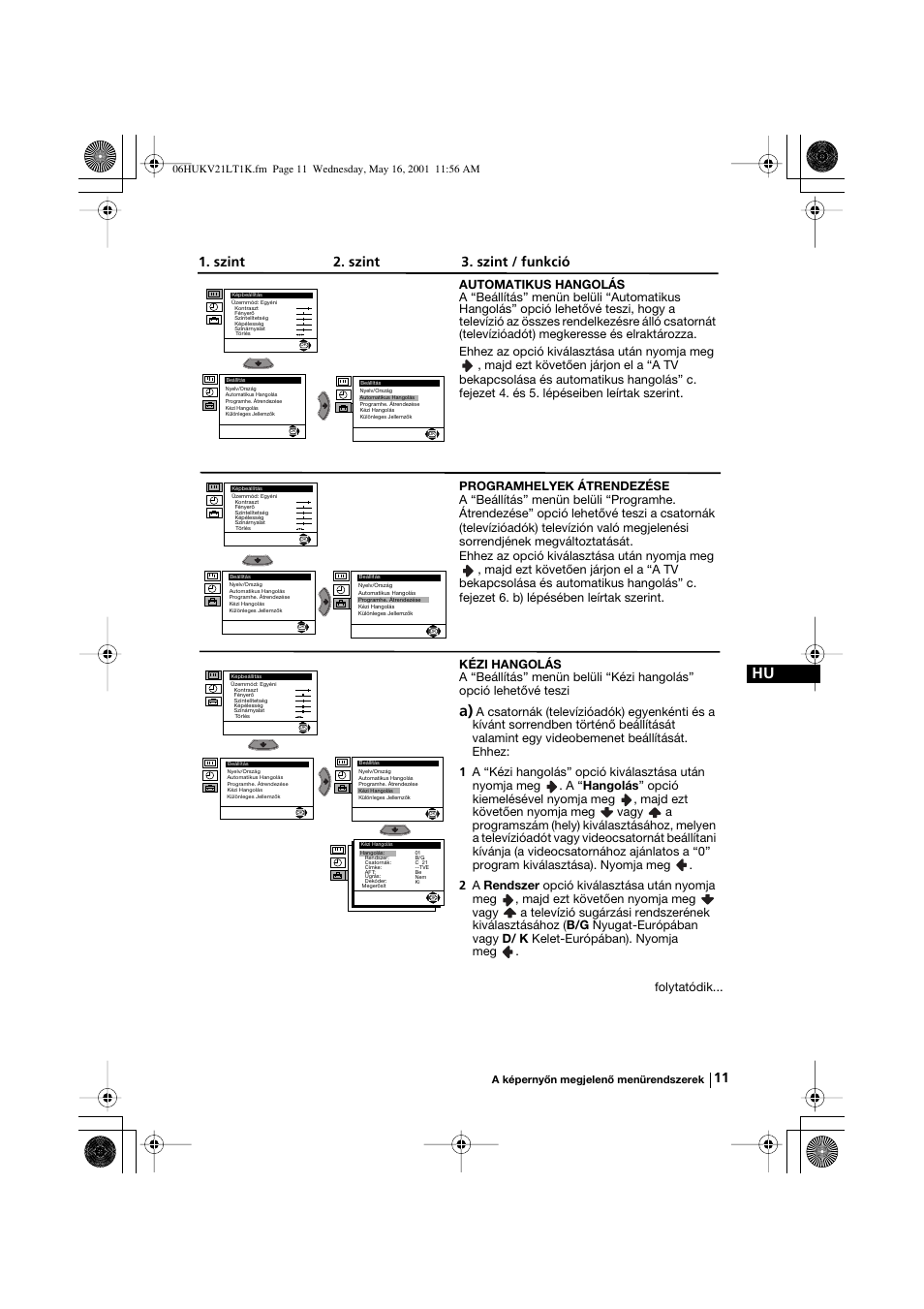 Szint 2. szint 3. szint / funkció | Sony KV-21LT1K User Manual | Page 47 / 128