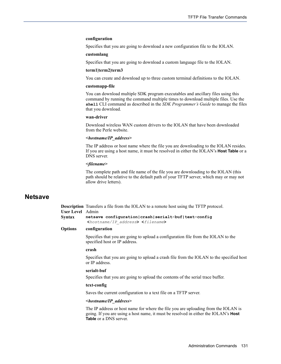 Netsave | Perle Systems IOLAN SDS User Manual | Page 131 / 162