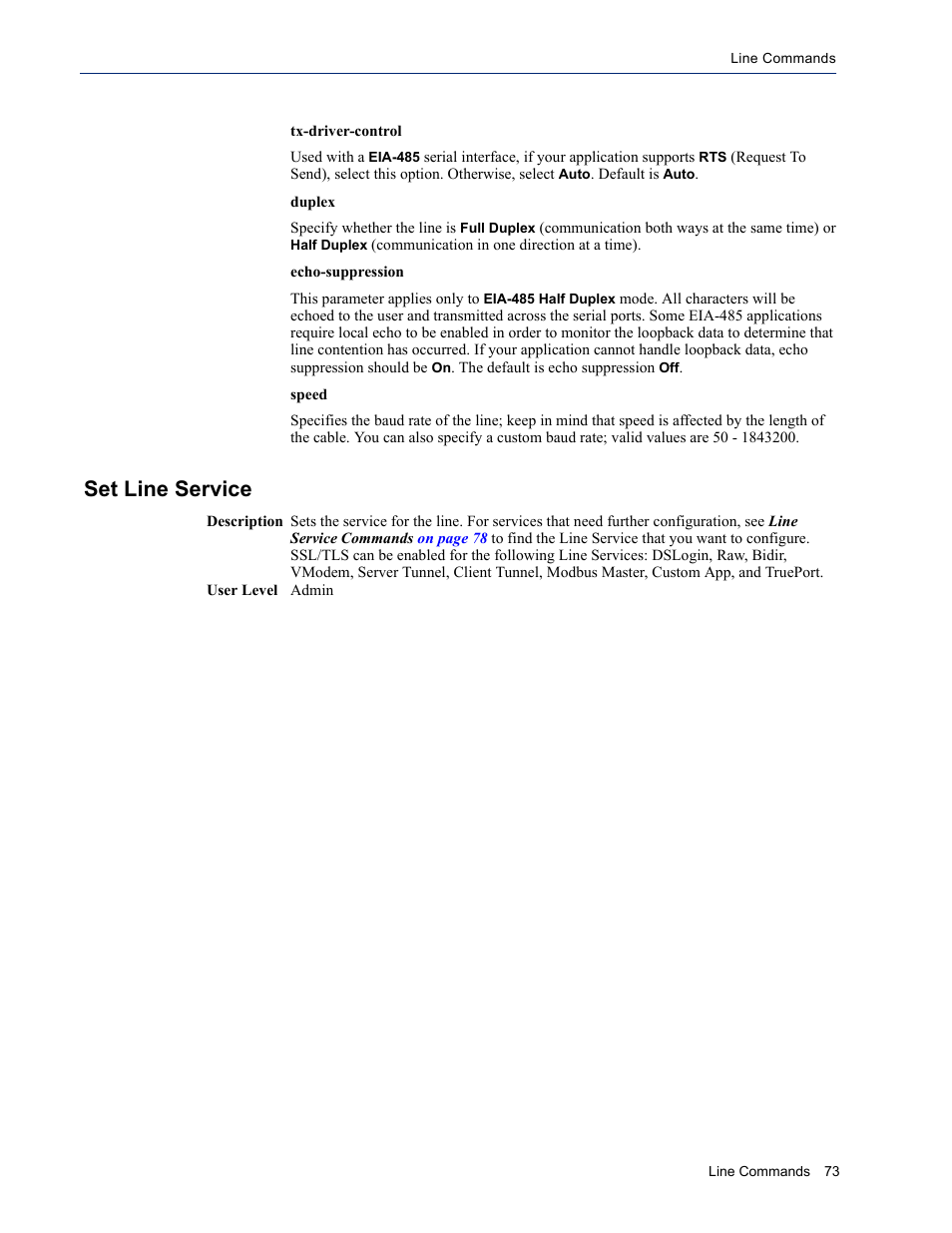 Set line service | Perle Systems IOLAN SDS User Manual | Page 73 / 162