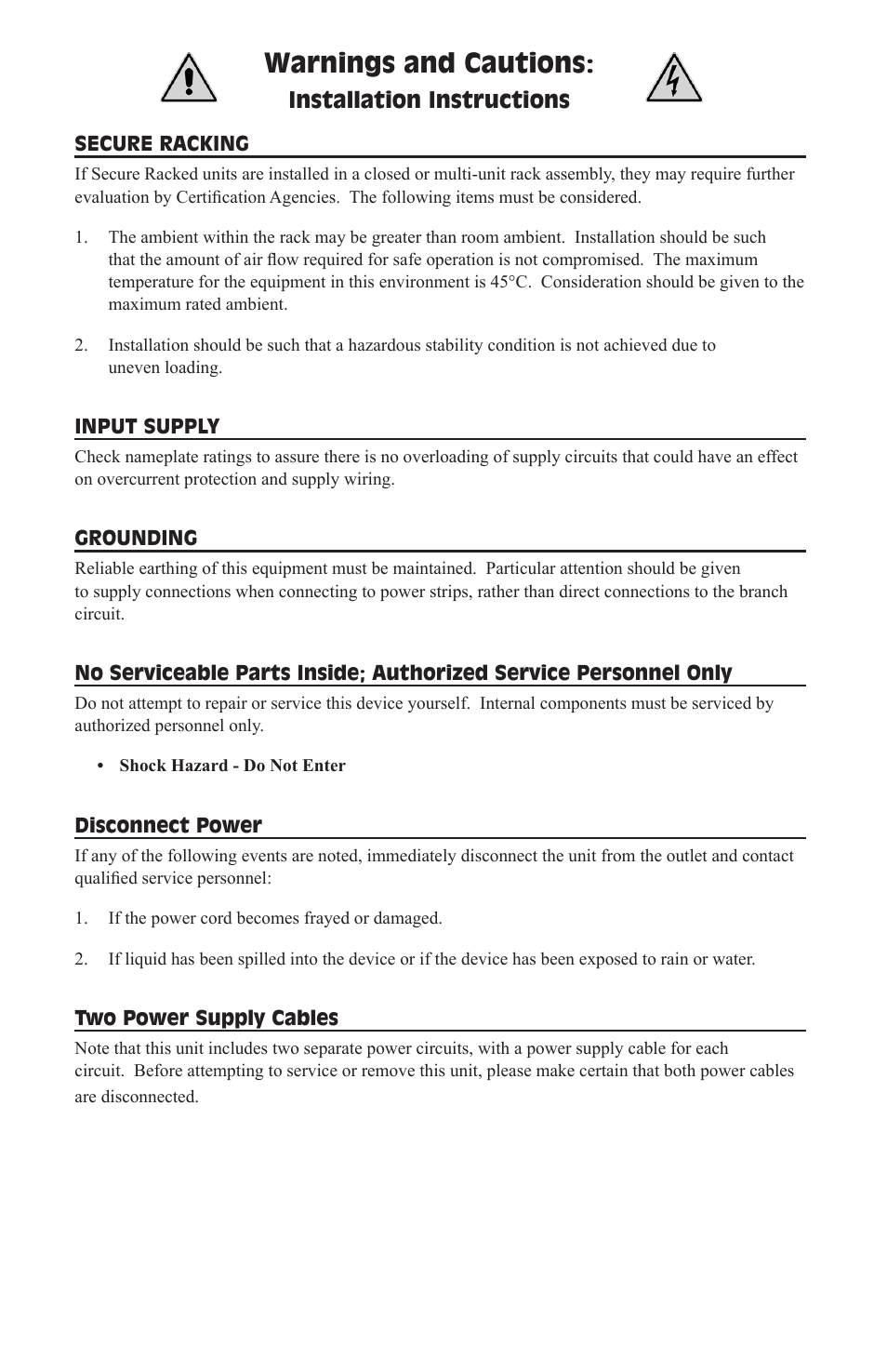 Warnings and cautions, Installation instructions | Perle Systems RPS830 User Manual | Page 2 / 8