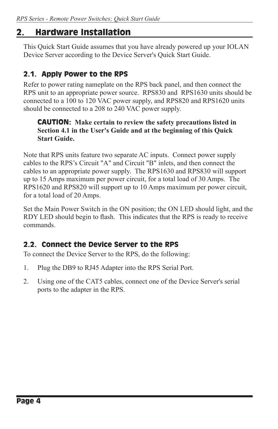 Hardware installation | Perle Systems RPS830 User Manual | Page 4 / 8