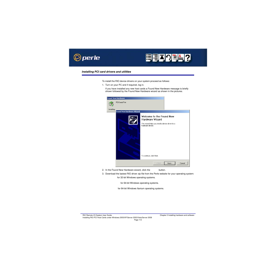 Installing pci card drivers and utilities, Installing pci card drivers and, Utilities | Perle Systems RIO 5500036-17 User Manual | Page 112 / 327