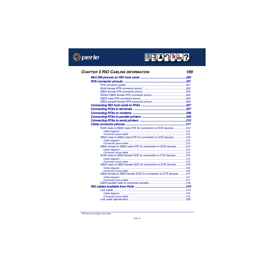 Chapter 3 rio cabling information 199, 3 rio c | Perle Systems RIO 5500036-17 User Manual | Page 14 / 327