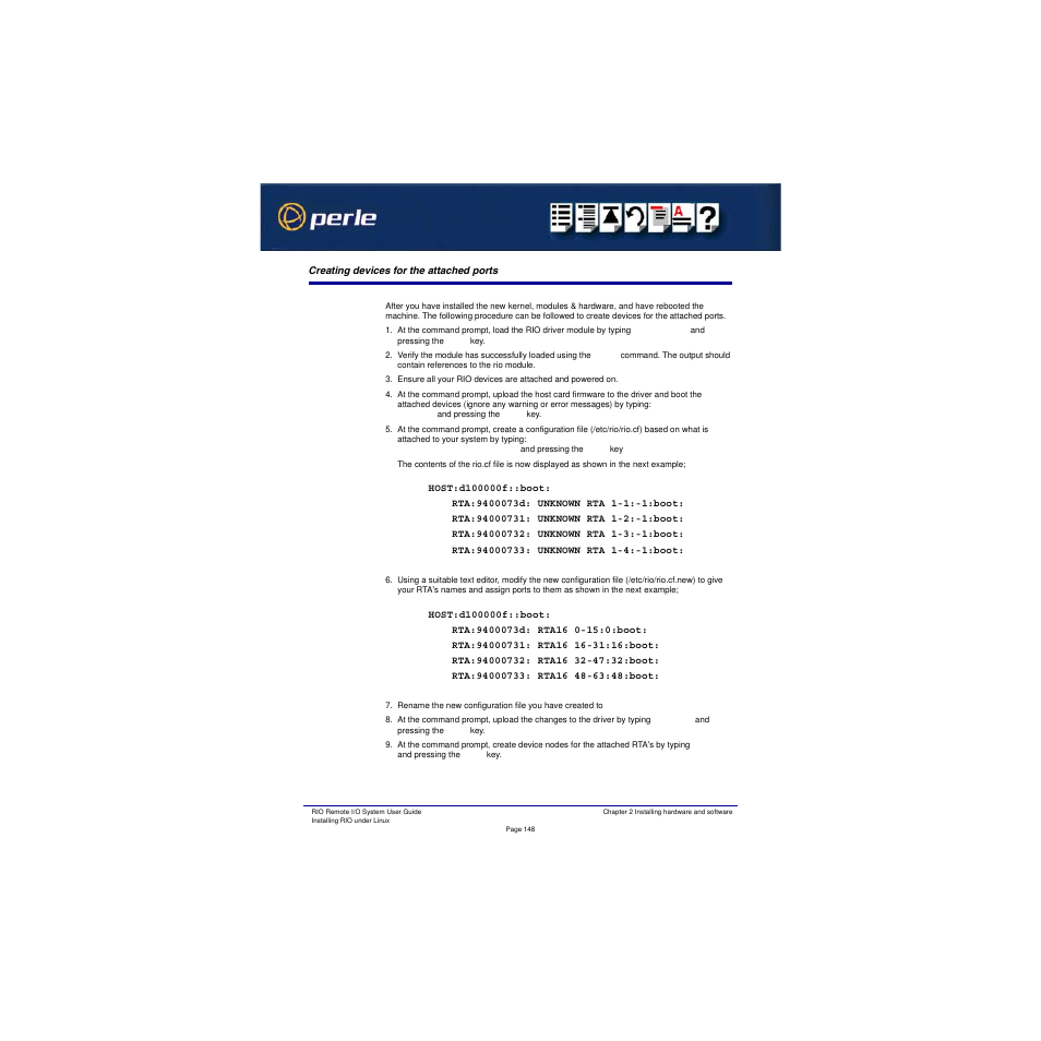 Creating devices for the attached ports, Creating devices, For the attached ports | Perle Systems RIO 5500036-17 User Manual | Page 148 / 327