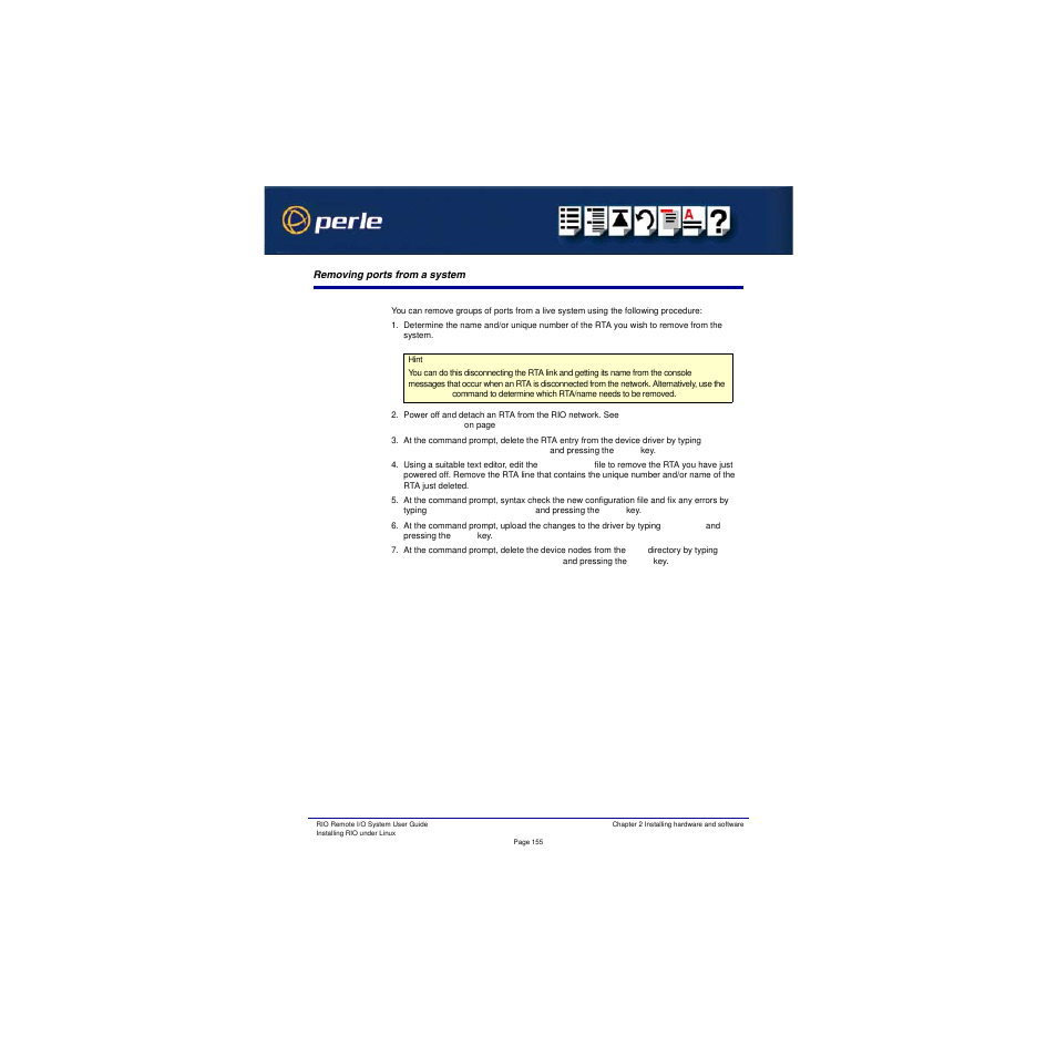 Removing ports from a system | Perle Systems RIO 5500036-17 User Manual | Page 155 / 327