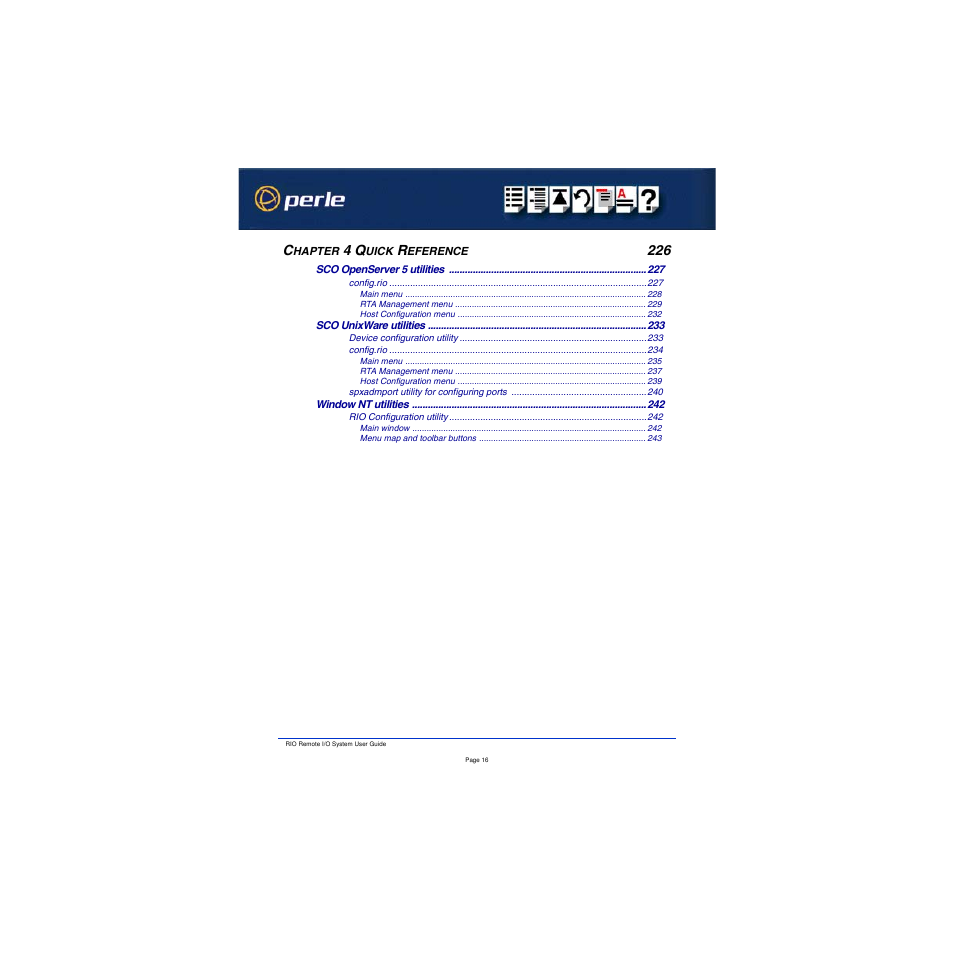 Chapter 4 quick reference 226 | Perle Systems RIO 5500036-17 User Manual | Page 16 / 327