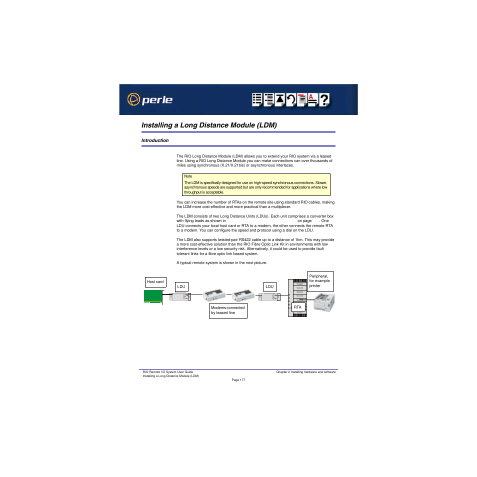 Installing a long distance module (ldm), Introduction, Installing | A long distance module (ldm) | Perle Systems RIO 5500036-17 User Manual | Page 177 / 327
