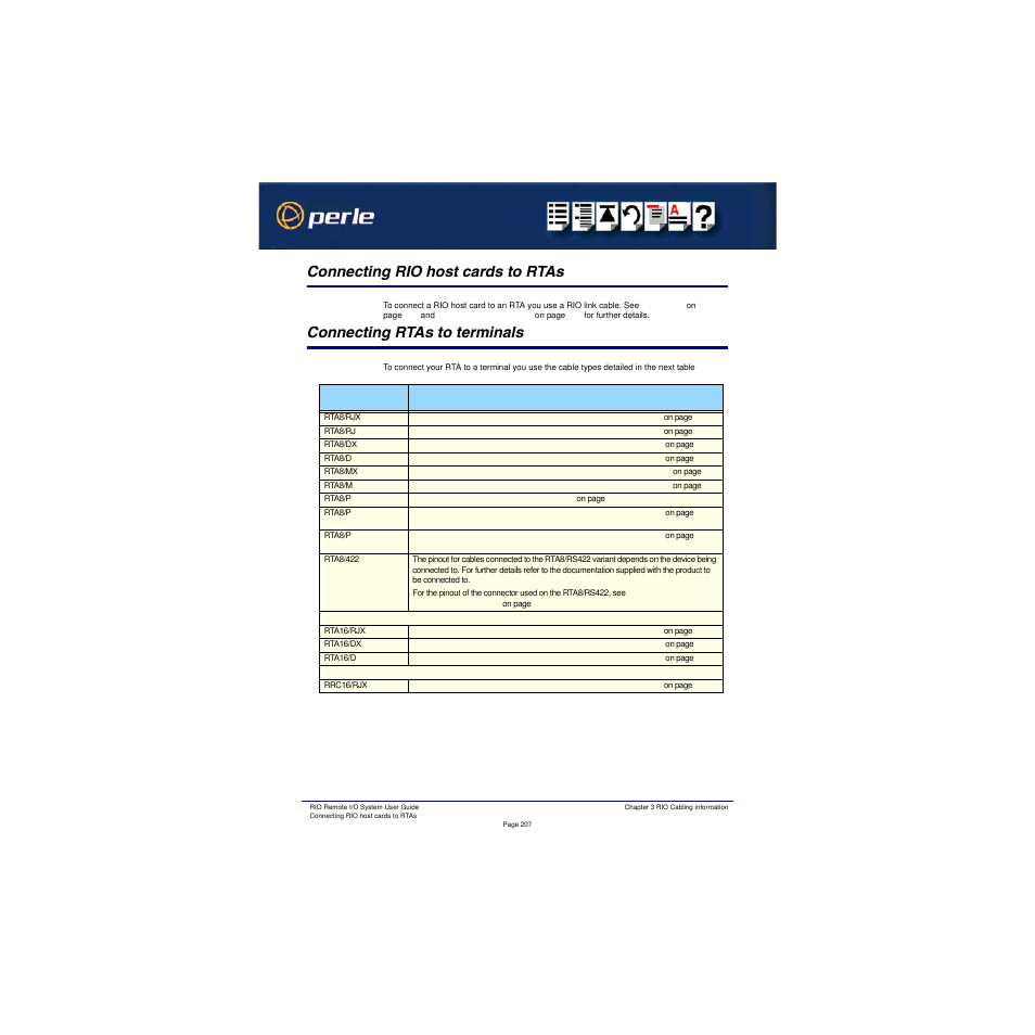 Connecting rio host cards to rtas, Connecting rtas to terminals | Perle Systems RIO 5500036-17 User Manual | Page 207 / 327