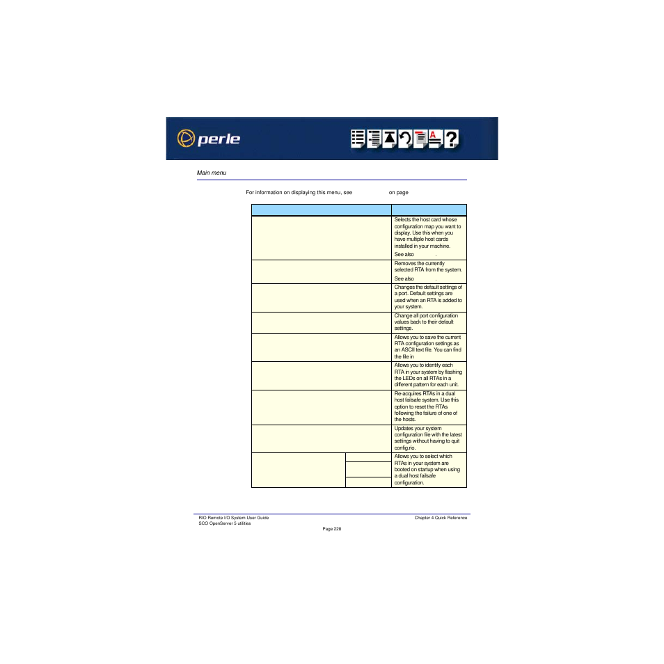 Main menu, Delete an rta, Boot mode: > boot no | Rtas | Perle Systems RIO 5500036-17 User Manual | Page 228 / 327